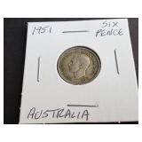 1951 Sixpence from Australia 50% Silver