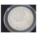1952 5 Pesos Hidalgo 72% Silver From Mexico