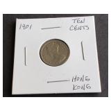 1901 Ten Cents From Hong Kong 80% Silver