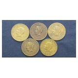 1944, 1946, 1951, 1952 & 1953 5 Centavos Fm Mexico