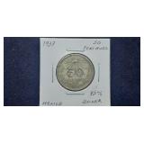 1937 50 Centavos 72% Silver From Mexico