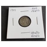 1901 Five Cents From Hong Kong 80% Silver