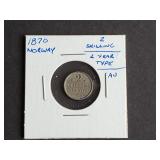 1870 2 Skilling from Norway 25% Silver