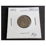 1883 or 1883/2 Shield Nickel High Grade