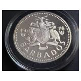 1974 5 Dollars fm Barbados 80% Silver 35600 Minted