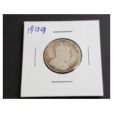 1909 Canadian 25 Cents 92.5% Silver