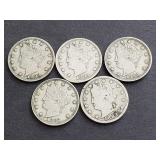 5 1883 V Nickels "No Cents"