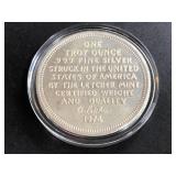 1974 Letcher Mint One Troy Ounce .999 Silver