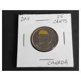 2011 25 Cents fm Canada Colored Peregrine Falcon