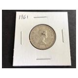 1961 Canadian 25 Cents 1st Portrait .800 Silver