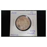1939 50 Centavos From Mexico 72% Silver