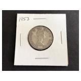 1953 Canadian 25 Cents 1st Portrait .800 Silver