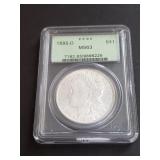 1885 O Morgan Silver Dollar PCGS MS63 Green Holder