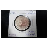 1921 50 Centavos From Mexico 72% Silver