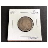 1899 Canadian 25 cents .925 Silver