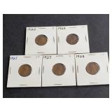 1920, 1923, 1925, 1927 & 1928 Lincoln Wheat Cents