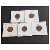 1916, 1917, 1918, 1919 & 1920 Lincoln Wheat Cents
