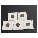 1929, 1930, 1931, 1932 & 1934 Lincoln Wheat Cents
