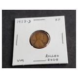 1958 D Lincoln Wheat Cent Rolled Edge