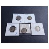 1927, 1930, 1935-D, 1936-D, 1937-D Buffalo Nickels