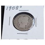 1908 O Barber Quarter