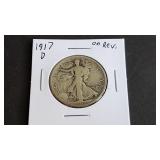 1917 Reverse D  Walking Liberty Half Dollar