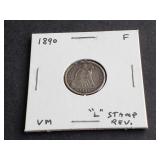 1890 Seated Liberty Dime L Stamped into Reverse
