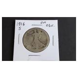 1916 Obverse S  Walking Liberty Half Dollar
