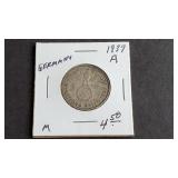 1937 A 2 Reichsmark Swastika Germany 62.5% Silver