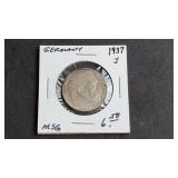 1937 J 2 Reichsmark Swastika Germany 62.5% Silver