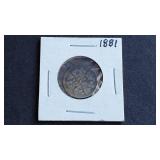 1881 H 5 Cents Victoria From Canada 92.5% Silver