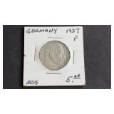 1937 F 2 Reichsmark Swastika Germany 62.5% Silver