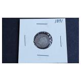 1891 5 Cents Victoria From Canada 92.5% Silver