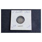 1911 5 Cents George V From Canada 92.5% silver