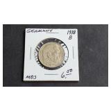 1938 B 2 Reichsmark Swastika Germany 62.5% Silver