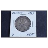 1933 1/2 Balboa From Panama 90% Silver