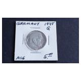 1938 G 2 Reichsmark Swastika Germany 62.5% Silver