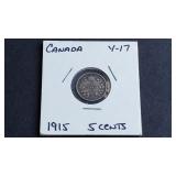 1915 5 Cents George V From Canada 92.5% silver