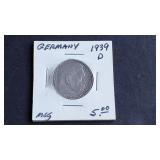 1939 D 2 Reichsmark Swastika Germany 62.5% Silver