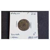 1855 Zs O.M. 1 Real Zacatecas, Mexico 90.3% Silver