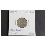 1927 20 Centavos From Mexico 72% Silver