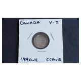 1890 H 5 Cents Victoria From Canada 92.5% Silver