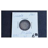 1901 5 Cents Victoria From Canada 92.5% Silver