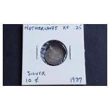 1937 10 Cents From Netherlands 64% Silver