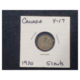 1920 5 Cents George V From Canada 80% Silver