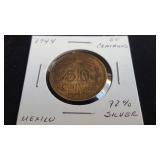 1944 50 Centavos from Mexico 72% Silver