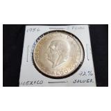 1956 Cinco (5) Pesos from Mexico 72% Silver