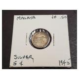 1945 I 5 Cents From Malaya 50% Silver