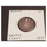 1870 1 Cent From Ceylon