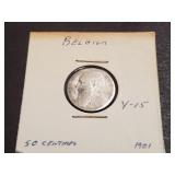 1901 50 Centimes From Dutch Belgium 83.5% Silver